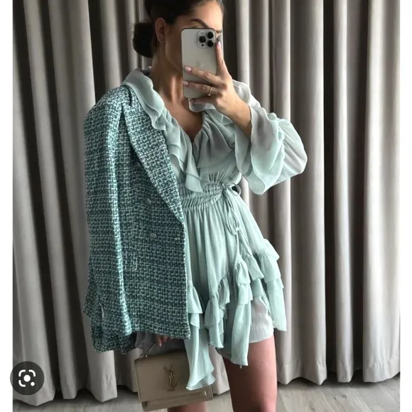 Zara textured tweed double breasted blazer size S