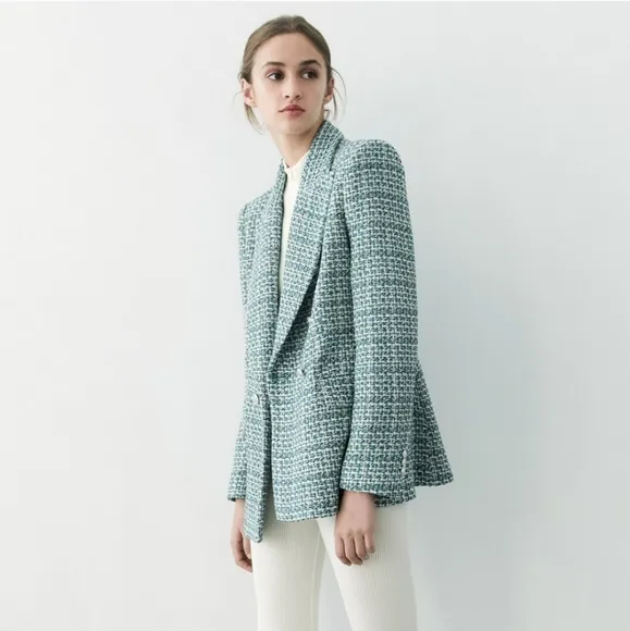 Zara textured tweed double breasted blazer size S