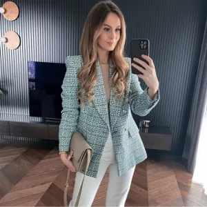 Zara textured tweed double breasted blazer size S