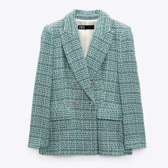 Zara textured tweed double breasted blazer size S