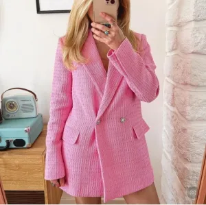 ZARA Textured Tweed pink blazer bloggers Fav size XS