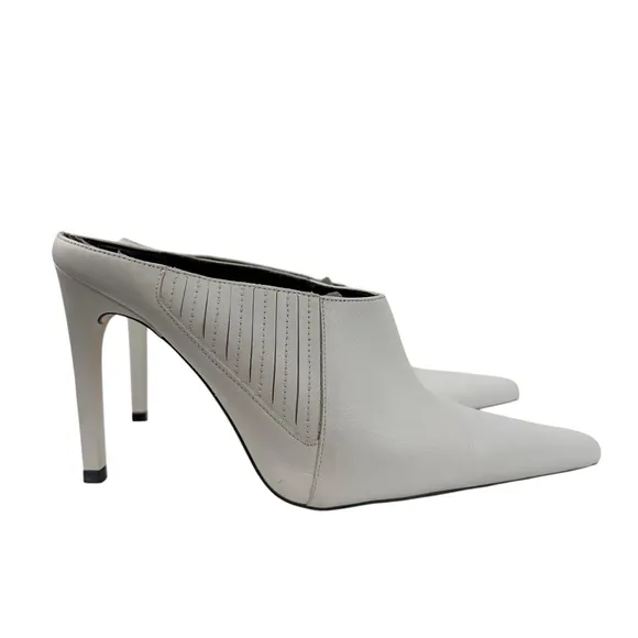 ZARA WHITE LEATHER SLIP IN RUNWAY STYLE HIGH HEEL MULE SHOE SANDAL Sz. 40 USA 9