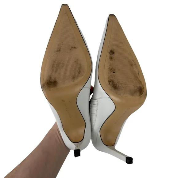 ZARA WHITE LEATHER SLIP IN RUNWAY STYLE HIGH HEEL MULE SHOE SANDAL Sz. 40 USA 9