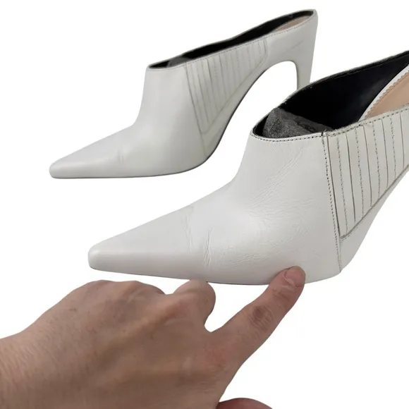 ZARA WHITE LEATHER SLIP IN RUNWAY STYLE HIGH HEEL MULE SHOE SANDAL Sz. 40 USA 9