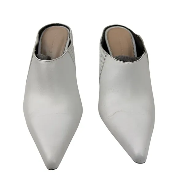 ZARA WHITE LEATHER SLIP IN RUNWAY STYLE HIGH HEEL MULE SHOE SANDAL Sz. 40 USA 9