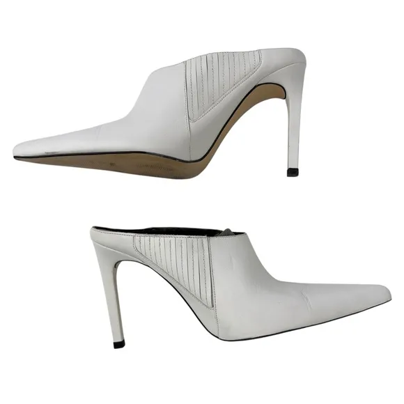ZARA WHITE LEATHER SLIP IN RUNWAY STYLE HIGH HEEL MULE SHOE SANDAL Sz. 40 USA 9