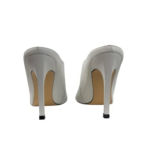 ZARA WHITE LEATHER SLIP IN RUNWAY STYLE HIGH HEEL MULE SHOE SANDAL Sz. 40 USA 9