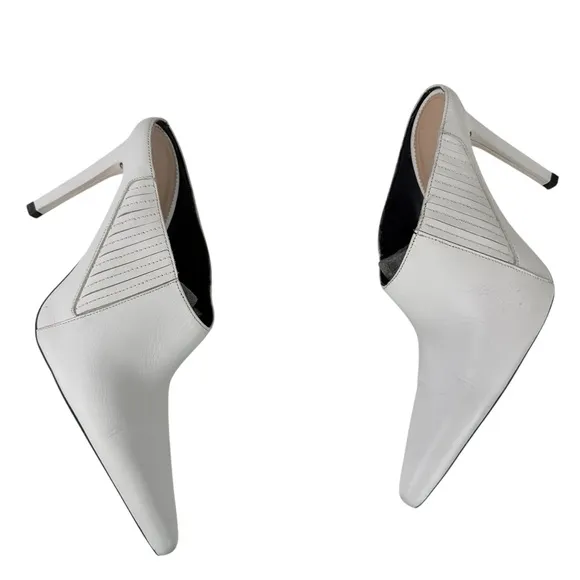 ZARA WHITE LEATHER SLIP IN RUNWAY STYLE HIGH HEEL MULE SHOE SANDAL Sz. 40 USA 9