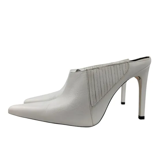ZARA WHITE LEATHER SLIP IN RUNWAY STYLE HIGH HEEL MULE SHOE SANDAL Sz. 40 USA 9