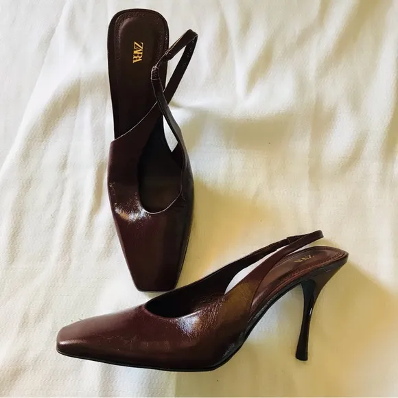 Zara Women's Brown Slingback Heels